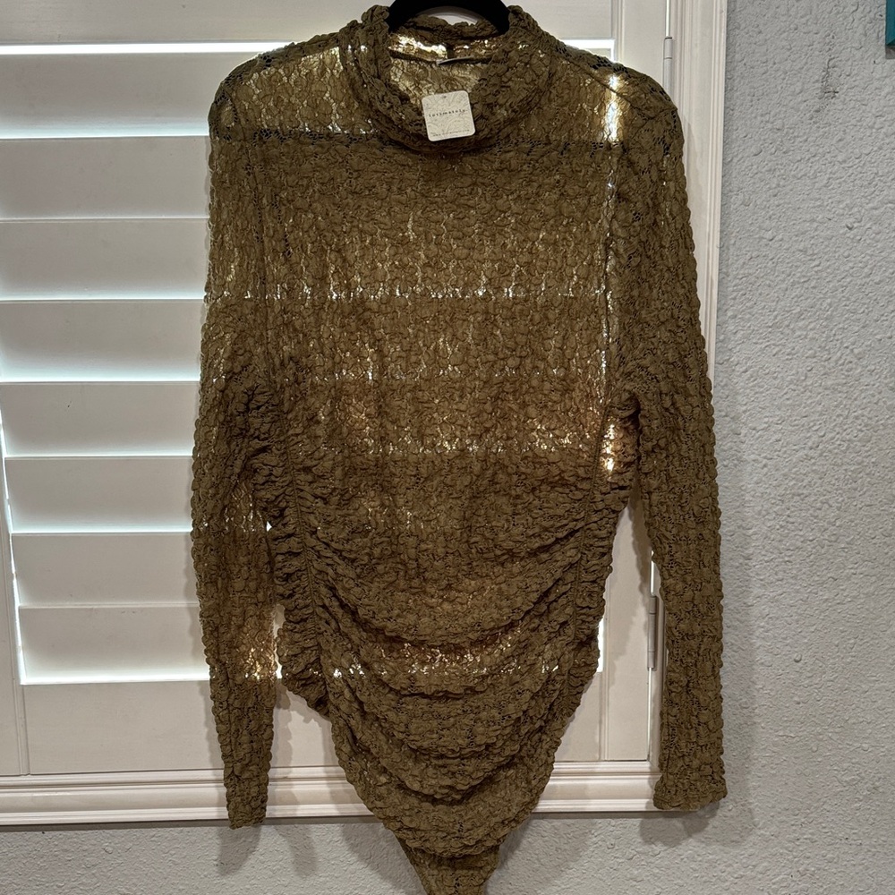 Free People Textured Olive Turtleneck Sweater